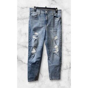 Denizen By Levi’s Size 11 Mom Jeans Mid Rise Dark Wash Blue Denim Distressed